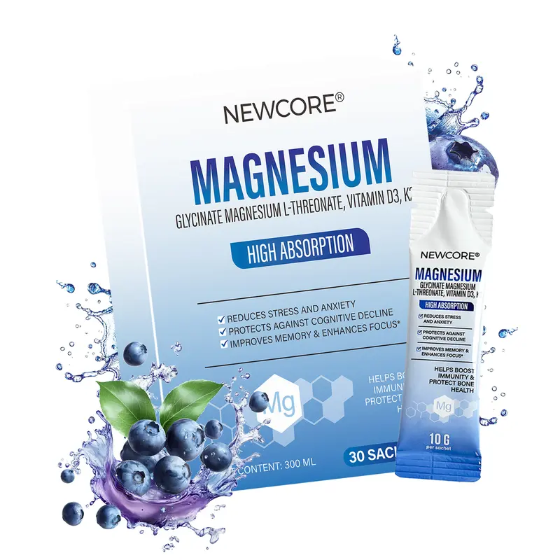 Newcore Easy Absorb Magnesium Complex Edible Liquid Dietary Supplement - 10.58oz Anti-Stress Blended Vitamins & Minerals with Vitamin K2, D3, Glycinate, L-Threonate for Heart Health, Brain Nutrition Supplement, Energy Support