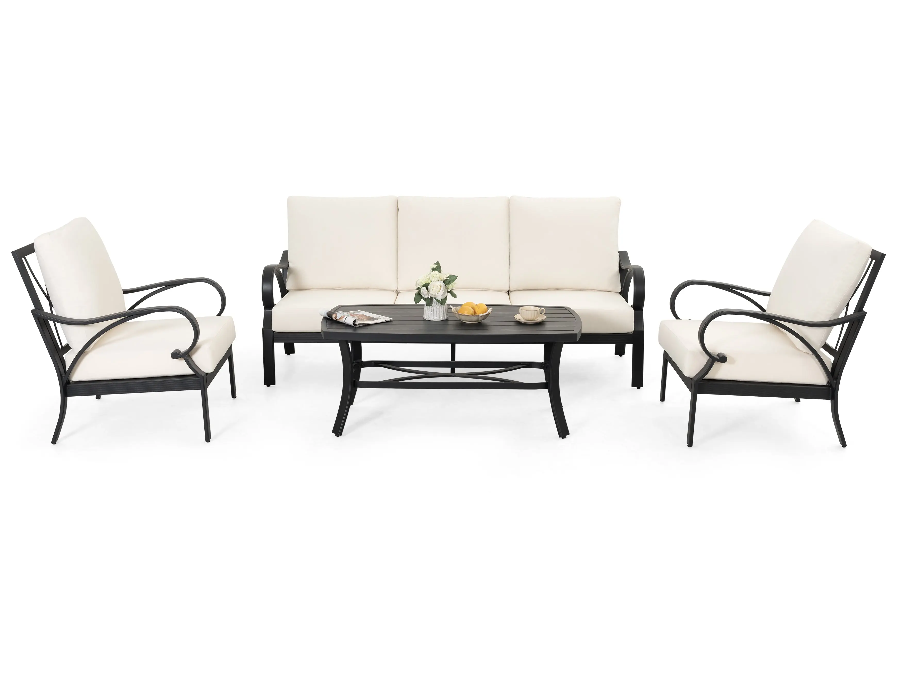 4-Piece Aluminum Outdoor Conversation Set with Lattice Backrest