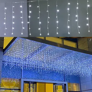 Icicle Dripping Lights, 13FT 144 LEDs 8 Modes Christmas Connectable Twinkle Window Curtain Fairy Waterfall Diwali Ceiling String Lights for Outdoor Indoor Decorations (Cool White, 4X0.6M)