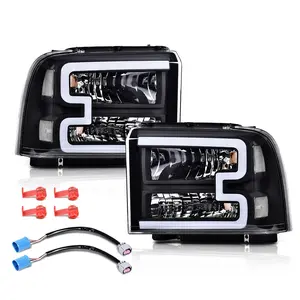 LED DRL Headlight Fit For 05-07 Ford F250 F350 F450 F550 Super Duty LED DRL  Harness Chrome Amber Headlight Assembly  Headlight Led Headlamps