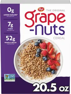 Grape-Nuts Original Cereal, Crunchy Whole Grain Wheat and Barley, Non-GMO, 20.5 oz Box
