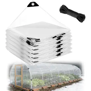 8x12ft,8x20ft,16x20ft,10x30ft Anti-Tear Clear Tarp Waterproof for Green House - 5 mil Anti-UV Windproof Greenhouse Plastic Cover Replacement with Grommets & Rope
