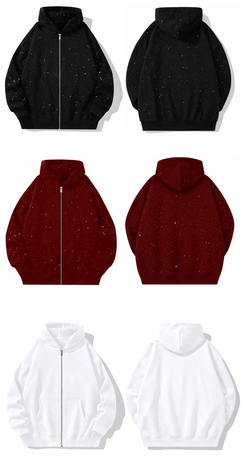 TELLFUN- 2026 NEW Men's Sequined Hooded Sweatshirt with Zipper and Pockets,  Long-Sleeved Hoodie with Pockets, Casual Streetwear Style, Perfect for Daily Wear fall clothes black zip hoodies men Menswear Tops