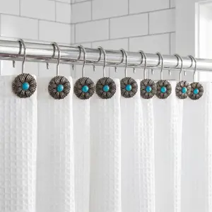12-Piece Multi-Leaf Shower Curtain Hooks, Durable Stainless Steel, Rust-Resistant, Modern Style, Easy Installation, Waterproof, Long-Lasting