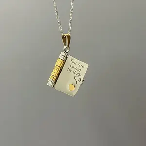 You Are Loved by God Mini Book Necklace, Christian Pendant with Engraved Message – Inspirational Jewelry Meaningful Religious Gift for Men & Women, BF, GF, BFF, Son & Daughter, Best Friend, Lover.