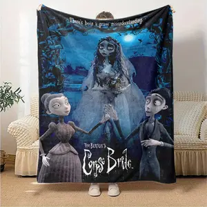 Corpse Bride themed printed flannel blanket - soft and comfortable for all seasons, perfect for bed, sofa, office, and travel