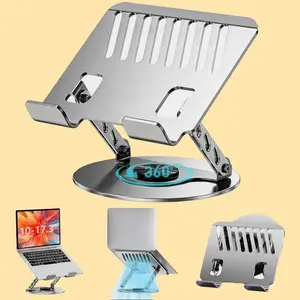Ergonomic 360-Degree Swivel Foldable Metal Laptop Stand - Heavy-Duty Dual-Axis Cooling Riser,Space-Saving Desk Mount for MacBook Pro,Home Office Work Essentials Adjustable left handed keyboard