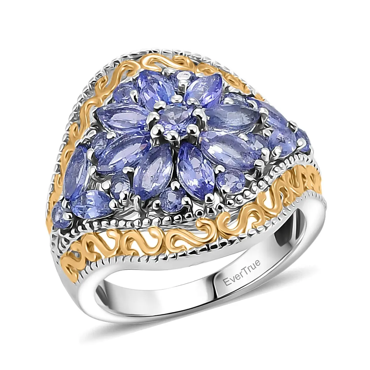 EverTrue Tanzanite Ring in 18K YG Plated and Platinum Bond (Size 10.0) 2.10 ctw