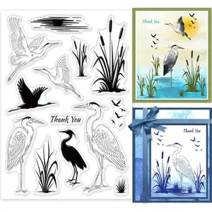 Heron Clear Stamps Wetland Silhouette Lake Reeds Silicone Stamp Seals Thank You Blessings Transparent Stamps for Cards Making DIY Scrapbooking Photo Journal Album Decoration