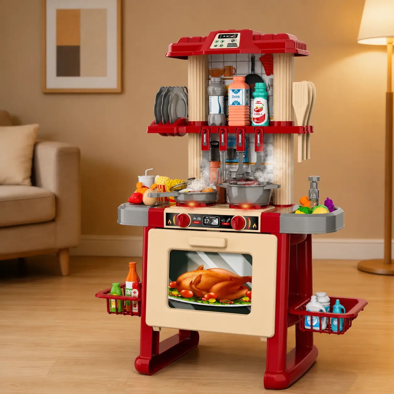 Unisex Plastic Safe Kitchen Toy Set for Toddlers 3-6 Years, Household Look Multi-Sensory Simulation Cooking Station with Dynamic Flashing Lights & Sound, Educational Developmental Pretend Play Birthday/Holiday Gift, 4-6 Years