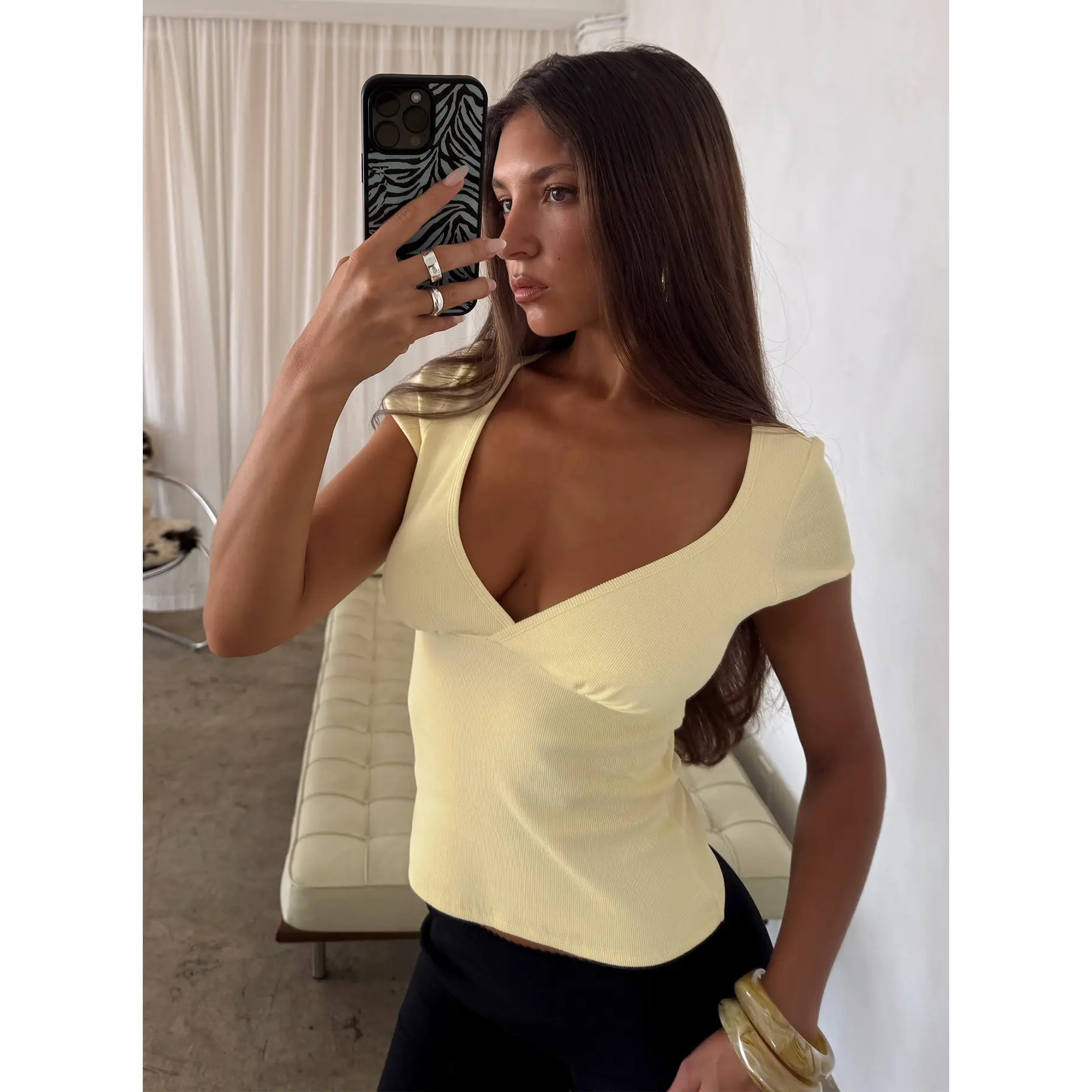 Baseline Cross Over Cap Sleeve Top Yellow