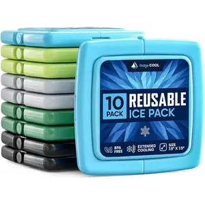 Bulk Slim Ice Packs for Lunch Boxes 10 Pack - Reusable Ice Packs for Coolers, Thin Flat Long Lasting Freezer Packs for Kids Lunch Box, BPA Free Leak-Resistant, 4.8" x 4.8", Multicolor2026