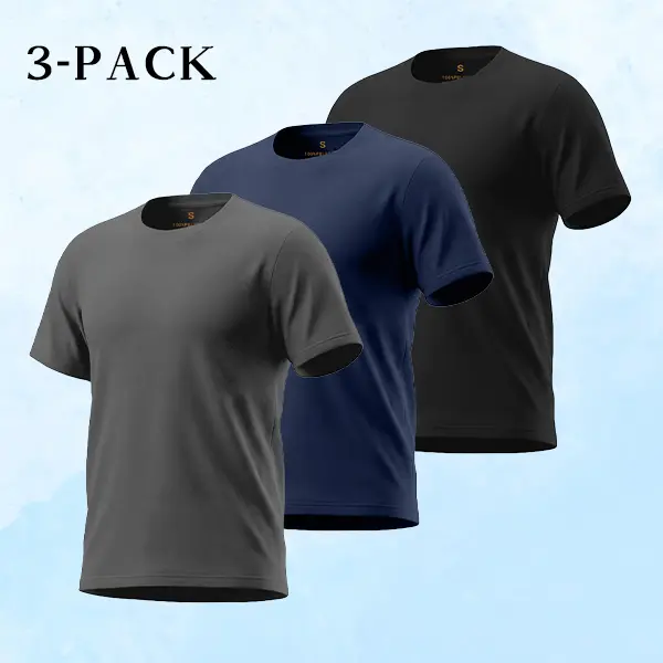 Men's Summer 3-Pack Crew Neck T-Shirts — Lightweight, wrinkle-resistant, breathable, moisture-wicking—ideal for running and training