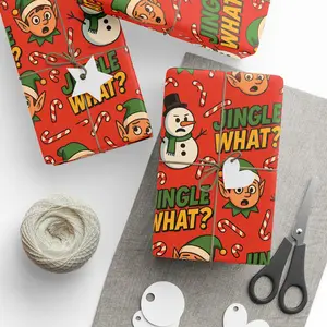 " JINGLE WHAT?" Christmas Wrapping Papers, Holiday Gift Wrap, SNOWMAN Wrapping Paper, ELF Gift Wrap, Xmas Present Paper
