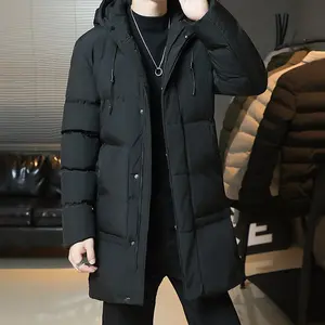 Men's mid-length cotton-padded jacket, popular thickened warm hoodie coat for winter, trendy loose-fit cotton clothing