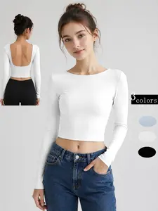 Women's Backless Long Sleeve Sport Top, Breathable Quick Dry Fabric, Ideal for Gym and Yoga, Slim-Fitting Athletic Wear