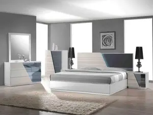 Best Master Manchester 4 pc manchester zebra gray lacquer finish wood modern style queen bed set