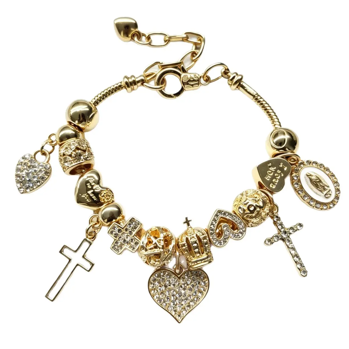 Women's Luxury Rhinestone Heart Pendant Charm Bracelet - Vintage Bangle with Crystal Flower Dangles, Stackable Everyday Wear Costume Jewelry Gift with Energy Boost, Wealth Attraction, Positivity Benefits