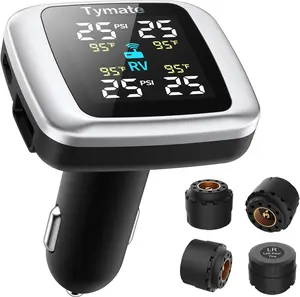 Wireless TPMS Tire Pressure Monitoring System, Tymate TM7 with 4 External Sensors, Real Time Display, 6 Alarm Modes, 0 to 144 PSI Range, for RV, SUV, MPV, Truck and Sedan