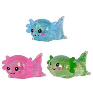 3-Pack Axolotl Squishy Stress Ball, Soft TPR Slow Rising Squeeze Toy, Cute Axolotl Fidget Toy for Stress Relief, Anxiety Calming Sensory Toy for Kids Adults(Blue Pink Green )