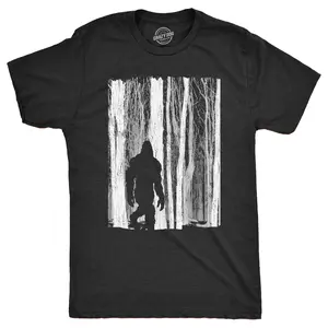 Mens Bigfoot In The Forest T Shirt Funny Sasquatch Outdoors Wild Joke Tee for Guys Mens Funny T Shirts Cool Vintage Fashion T-Shirt Gift Classic Menswear Funny Camping Short Sleeve Novelty Tees for Guys Black -