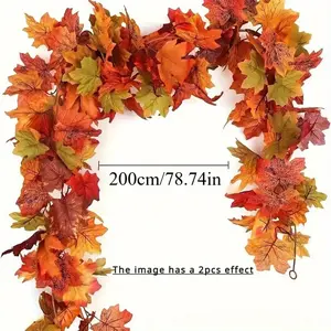 1-Pack Extra Long 78.74" Artificial Maple Leaf Garland - Realistic Autumn,,, Colors - Heavy-Duty Plastic Fall Foliage Vine for Thanksgiving, Halloween, Wedding Decorations - No Needed, Indoor/Outdoor Autumn Decoration for Home, Garden, Party, Party