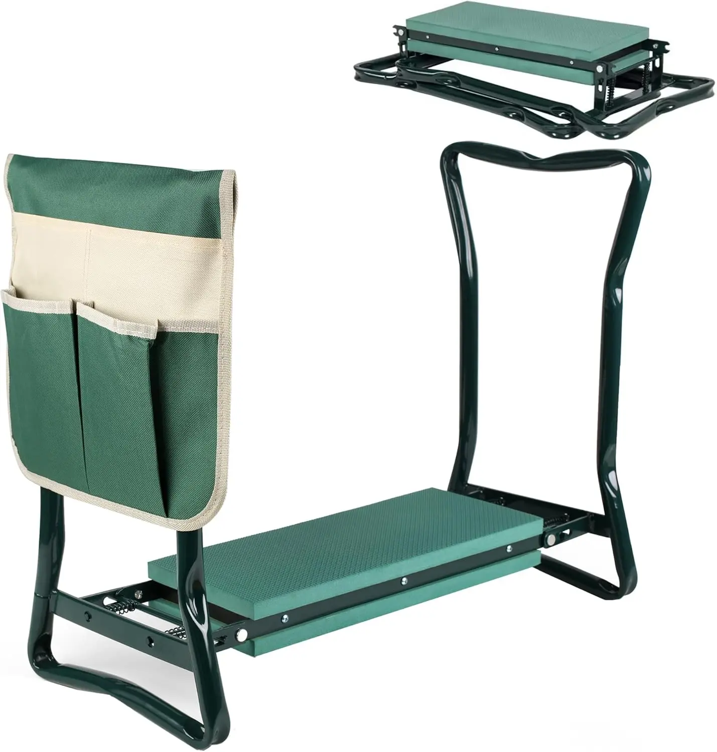 Foldable garden kneeler and seat with tool pouch