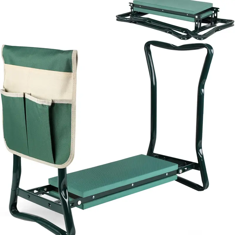 Upgraded Foldable Gardening Kneeler-Stool, Sturdy Outdoor Stool with 6-inch Foam Pad, 330 lbs Capacity, 10.6-in Widened Seat, Large Tool Pouches, No Installation, Compact Storage, Backless Pain Relief, Comfortable Gardening Companion, Women's Holiday Gift