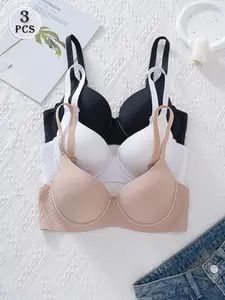 3 Pack Jelly Support Seamless Bras for Women, Full Coverage Push Up Lift Up Back Smoothing Bras