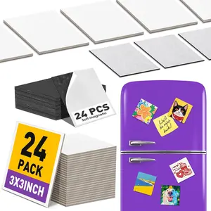 24 Pack 3x3IN Mini Magnetic Canvas Panels, Small Canvases for Oil Watercolor Acrylic Painting & DIY Crafts, Comes with 24PCS 3x3IN Square Flat Canvas Boards and 24PCS Soft Magnets