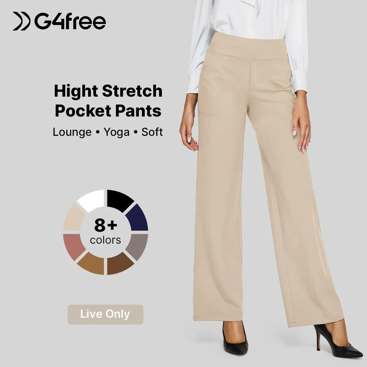 【Live Exclusive】G4Free Women's High-Waisted Wide Leg Pants - Office to Weekend Athleisure Trouser with Pockets Bottom