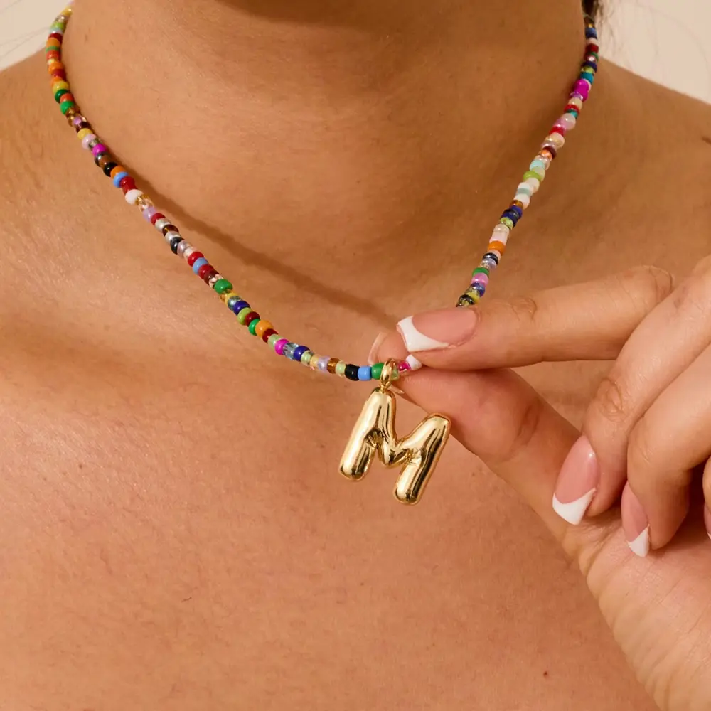 Colorful Beaded Initial Necklaces for Girls Women Teen Girl Gift Trendy Initial Choker Necklace Jewelry for Kids Confirmation Dance Birthday Gifts Graduation Gifts
