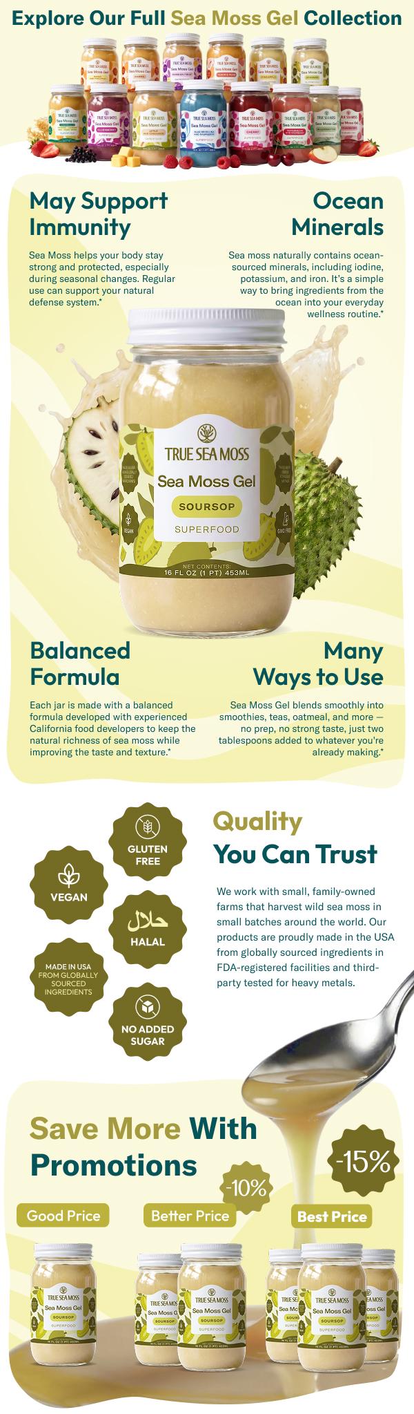 True Sea Moss Soursop Sea Moss Gel – Rich in Essential Minerals & Vitamins – supports vitality
