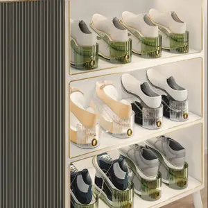 10-Pack Transparent Portable Dual-Layer Shoe Rack, Adjustable Plastic Shoe Organizer, Modern Minimalist Design, Space-Saving Home Storage
