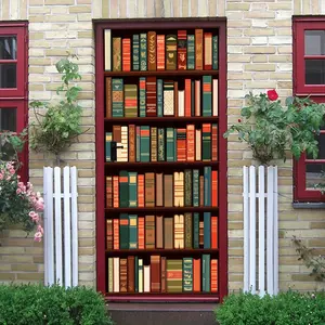 2pcs Vintage Study Room Style Bookshelf Wall Stickers Simulated Book Pattern Decorative Stickers for Living Room Bedroom Wall Decoration Self Adhesive Removable PVC Home Art Wall Decor