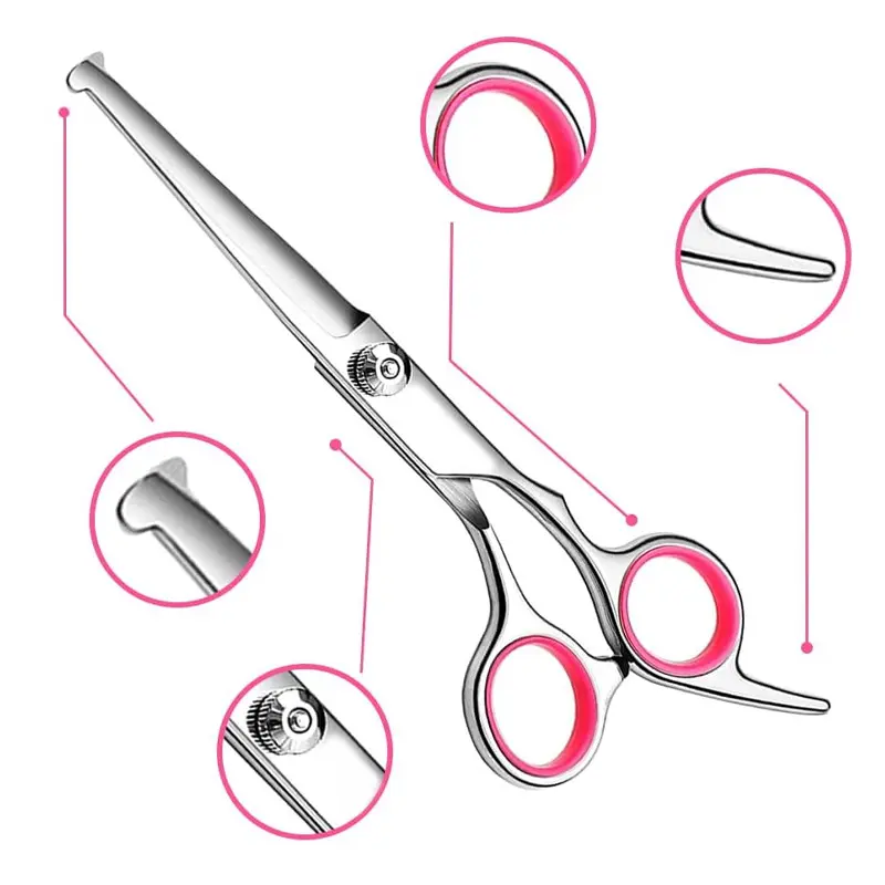 Professional Titanium-Coated Stainless Steel Dog & Cat Grooming Scissors Set - Groomer Tools with Safety Round Tip