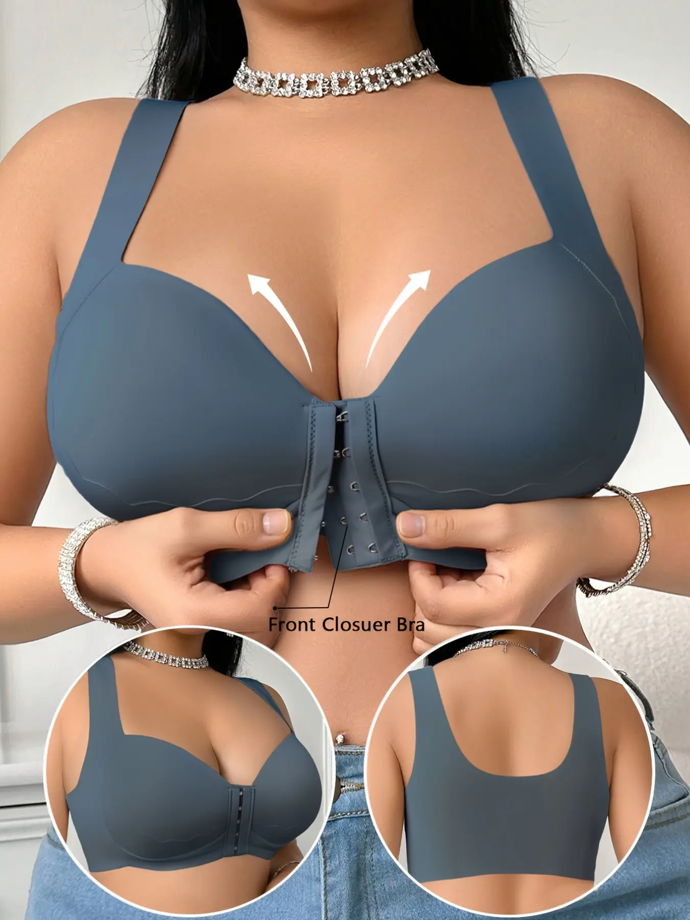 Plus Size Wireless Push-Up Backless Multiway Fitted Bra, Comfortable Casual Lingerie for Women, No Underwire Design, Perfect for Daily Wear, Underwear, Womenswear