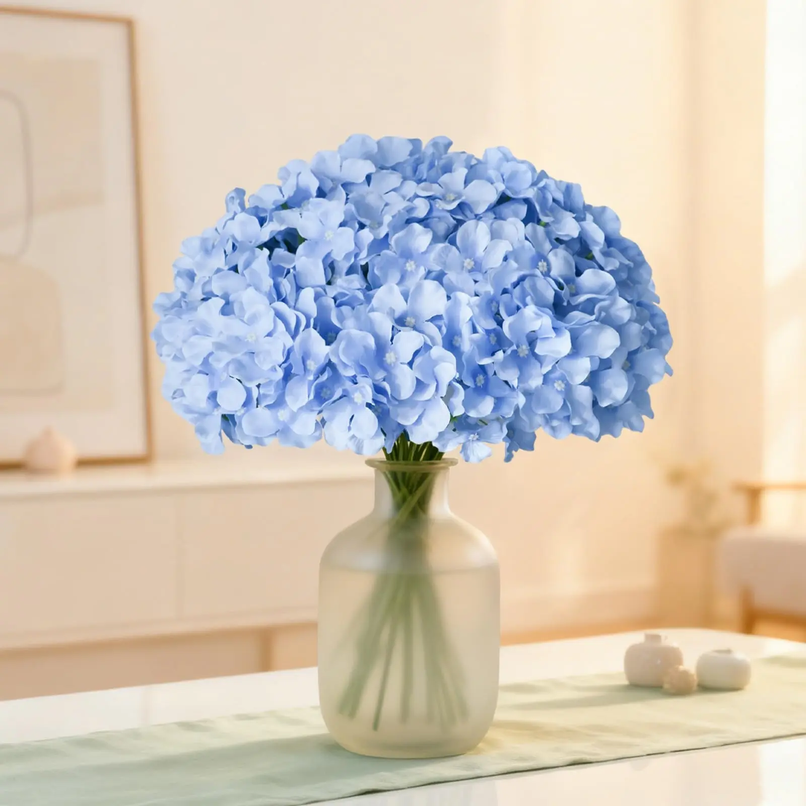 20 Pcs Blue Hydrangea Artificial Flowers Bulk, Faux Hydrangea Flower Heads, Silk Material, Ideal for Weddings & Home Decor, Artificial Flower Decorations