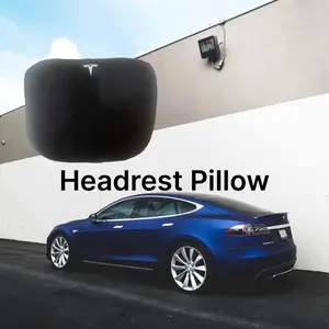 Headrest Neck Pillow for Tesla Model 3/Y/X/S, Soft Faux Suede Fabric Car Neck Support Pillow Cushion for Traveling (Filled with Dupont Sorona Fiber)-1pc Black