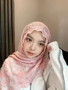 1pc Lightweight Embroidered Hijab Scarf, Elegant Women's Headwrap, Muslim Daily Wear Headscarf, Soft Beach Long Shawl