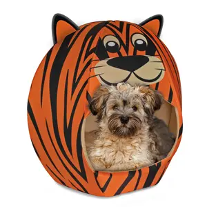 Maccabi Art Tiger Dog Bed - Large Character Cave with Removable Plush Cushion (Medium - 25"x25")