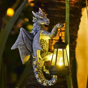 Solar Dragon Tree Wall Lamp, 9.3 Inch Handmade Resin Sculpture, LED Energy Saving Bulbs, Waterproof Rustproof, Outdoor Garden Decor, Outdoor Decorative Light