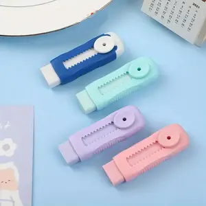 4-Piece Durable Pull-Back Macaron Rubber Erasers, Slide Extensible Erasers for Art, Writing, Drawing, School and Office Supplies