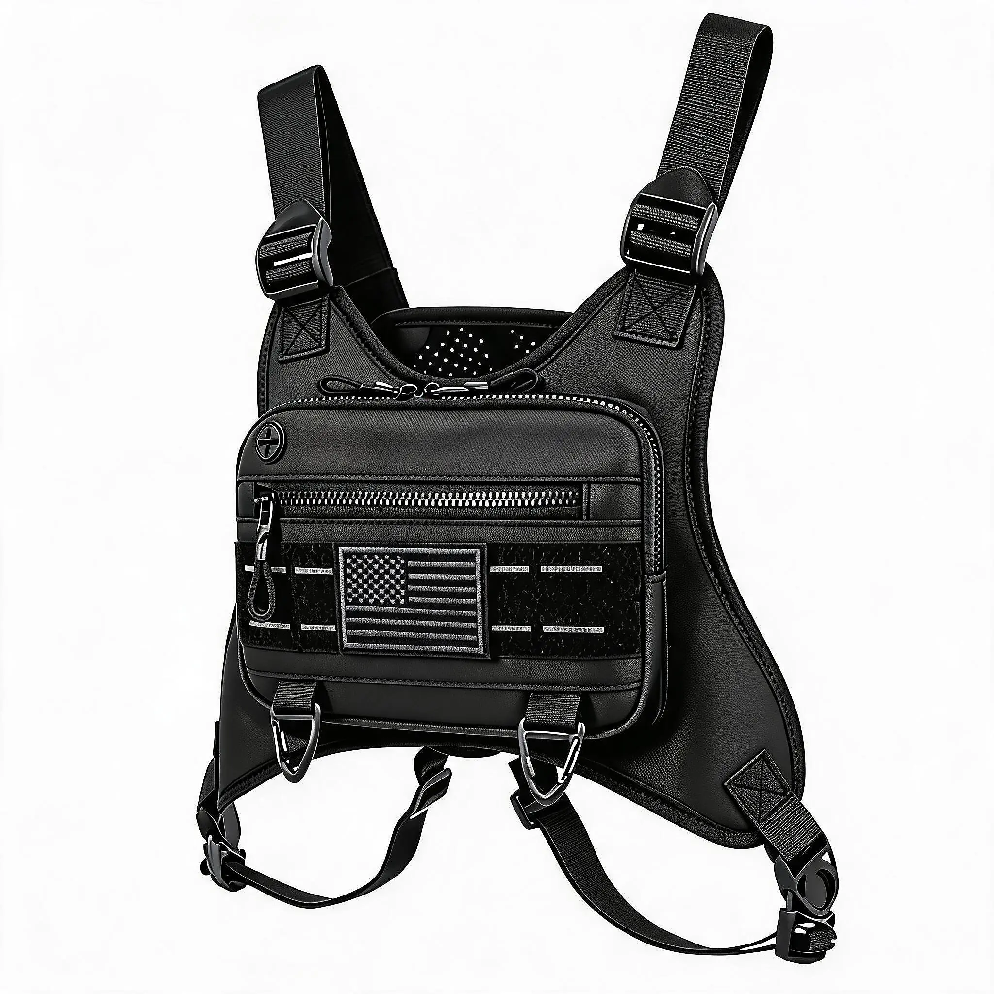 Men's Tactical Trail Running Chest Pack - Adjustable Waist & Extra Wide Straps, Water-Resistant, Lightweight Durable Polyester, 3 Pockets, Reflective Strip, 10.6×6.8×2.5 Inches Outdoor Bag for Hiking, EDC (Unisex)