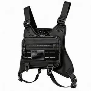 Men's Tactical Running Chest Pack Adjustable Straps Water Resistant Lightweight Outdoor Sports Bag for Hiking Cycling Travel EDC Durable Polyester Reflective Strip Design