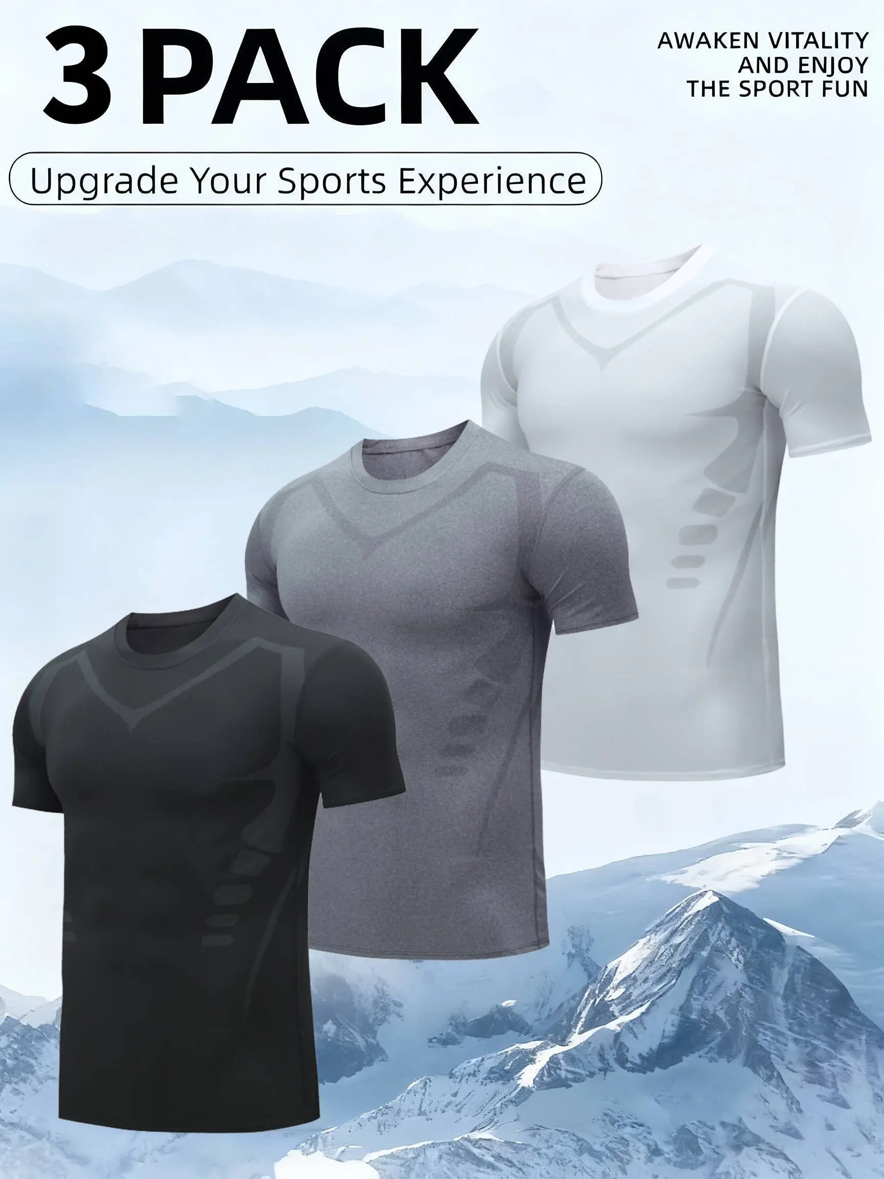 Men's Short-Sleeve T-Shirt 3-Pack: Lightweight Summer Athletic Tops—High-Stretch, Breathable Fitness Wear with a Stylish Striped Design—Slim-Fit Running Apparel Quick-Dry