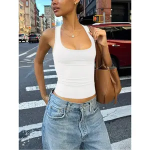 Women's Casual Solid Color Slim-Fit Spring-Summer Street Style Daily Vacation Sexy Short Tank Top in White