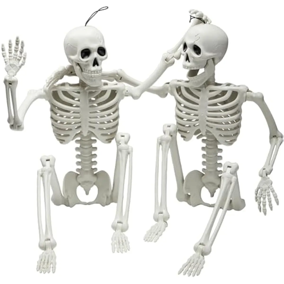 2 PCS 24 Halloween Skeleton Decor, 2 FT Full Body Stayable Posable Skeletons for Halloween, White Human Plastic Bones with Movable Joints for Spooky Indoor Outdoor Decoration, Graveyard Prop