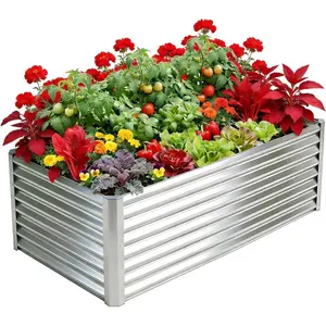 Galvanized Raised Garden Bed Kit Outdoor Patio,6x3x2ft Large Rectangular Metal Planter Boxes,Deep Root Box Planter for Gardening, Vegetables, Flowers, Herbs, 1 Pack, Silver