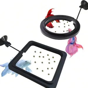 2pcs Fish Feeding Rings, Safe Floating Food Dispenser Blue Round with Suction Cup, Easy Install Aquarium, Square and Round Fish Tank Feeder